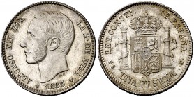 1885*1885. Alfonso XII. MSM. 1 peseta. (Cal. 61). 5 g. Bellísima. Brillo original. Muy rara así. S/C-.