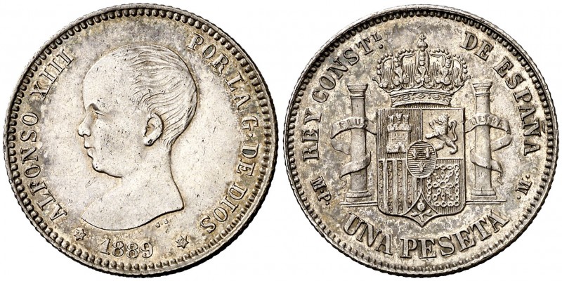 1889*1889. Alfonso XIII. MPM. 1 peseta. (Cal. 37). 4,99 g. Muy bella. Brillo ori...