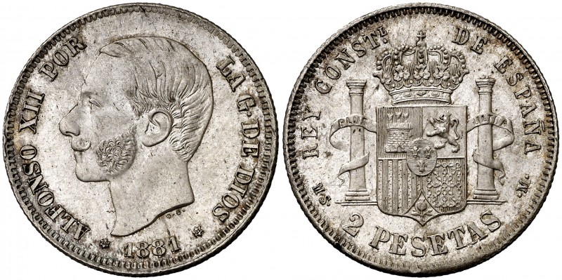 1881*1881. Alfonso XII. MSM. 2 pesetas. (Cal. 48). 9,90 g. Mínimos golpecitos. B...