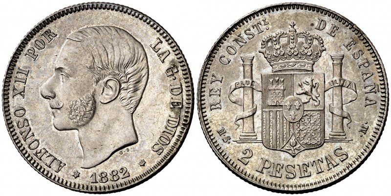 1882*1882. Alfonso XII. MSM. 2 pesetas. (Cal. 51). 10,02 g. Muy bella. Brillo or...