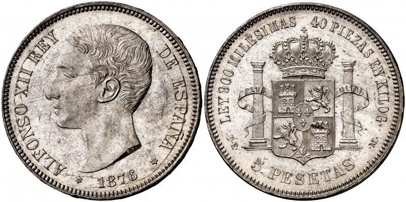 1876*1876. Alfonso XII. DEM. 5 pesetas. (Cal. 26a). 25,03 g. Leves marquitas. Be...