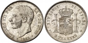 1894*1894. Alfonso XIII. PGV. 5 pesetas. (Cal. 23). 25,03 g. Muy bella. Brillo original. Rara así. S/C-.