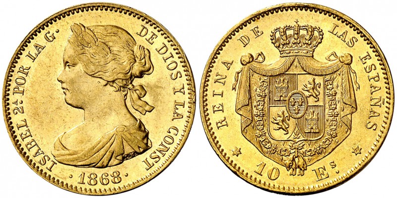 1868*1873. I República. 10 escudos. (Cal. 1). 8,33 g. A nombre de Isabel II. EBC...