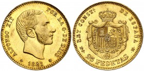 1881*1881. Alfonso XII. MSM. 25 pesetas. (Cal. 14). 8,05 g. Leves marquitas. Bella. Parte de brillo original. EBC+.