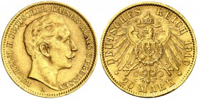 1910. Alemania. Prusia. Guillermo II. A (Berlín). 20 marcos. (Fr. 3831) (Kr. 521). 7,96 g. AU. EBC-/EBC.