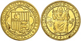 1977. Andorra. 1 sobirana d'or. (Fr. 1) (Kr. falta). 7,97 g. AU. Sant Ermengol. Muy rara. S/C.