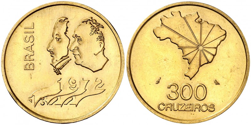 1972. Brasil. 300 cruzeiros. (Fr. 126) (Kr. 584). 16,64 g. AU. Golpecito. S/C-.