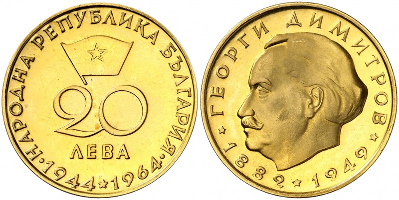 1964. Bulgaria. 20 leva. (Fr. 11) (Kr. 72). 16,88 g. AU. 20º Aniversario de la R...
