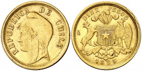 1895. Chile. (Santiago). 10 pesos. (Fr. 49) (Kr. 154). 5,97 g. AU. EBC-.