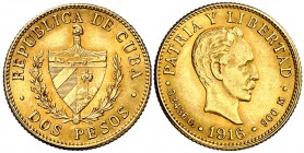 1916. Cuba. 2 pesos. (Fr. 6) (Kr. 17). 3,34 g. AU. EBC.