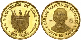 1977. Cuba 100 pesos. (Fr. 8) (Kr. 43). 12 g. AU. Carlos Manuel de Céspedes. Proof.
