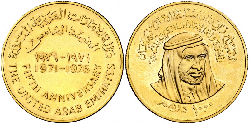 1976. Emiratos Árabes Unidos. 1000 dirhams. (Fr. 1) (Kr. 13). 40,21 g. AU. 5º An...