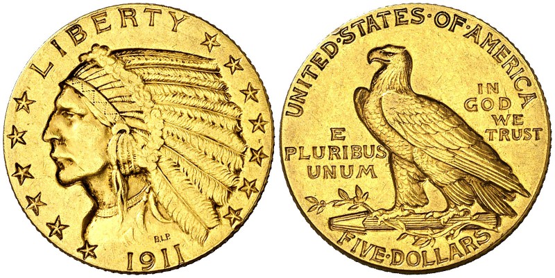 1911. Estados Unidos. Filadelfia. 5 dólares. (Fr. 148) (Kr. 129). 8,34 g. AU. Ti...