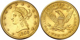 1896. Estados Unidos. Filadelfia. 10 dólares. (Fr. 158) (Kr. 102). 16,69 g. AU. EBC-/EBC.