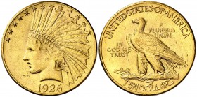 1926. Estados Unidos. Filadelfia. 10 dólares. (Fr. 166) (Kr. 130). 16,70 g. AU. Tipo "indio". EBC.