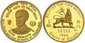 EE 1958 (1966). Etiopía. Haile Selassie I. 10 dólares. (Fr. 34) (Kr. 38). 4,03 g. AU. 75º Aniversario de su nacimiento y Jubileo. Proof.