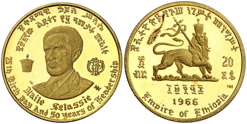 EE 1958 (1966). Etiopía. Haile Selassie I. 20 dólares. (Fr. 33) (Kr. 39). 8,12 g...