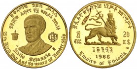 EE 1958 (1966). Etiopía. Haile Selassie I. 20 dólares. (Fr. 33) (Kr. 39). 8,12 g. AU. 75º Aniversario de su nacimiento y Jubileo. Proof.