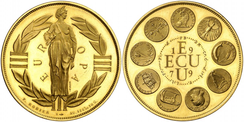 1979. Europa. 1 ecu d'or. (Fr. falta) (Kr. UWC. 32). 50,04 g. AU. Acuñación de 1...