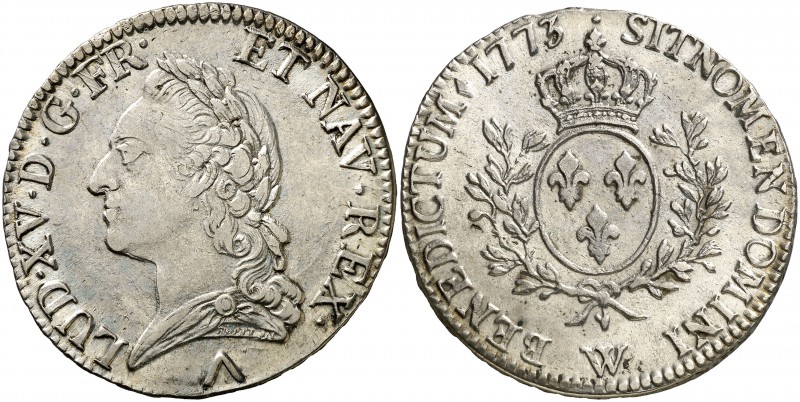 1773. Francia. Luis XV. W (Lille). 1 ecu. (Kr. 551.17). 29,14 g. AG. Rara. EBC-/...