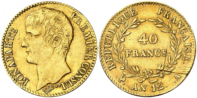 An 12 (1804). Francia. Napoleón. A (París). 40 francos. (Fr. 479) (Kr. 652). 12,...