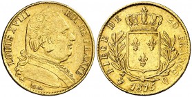 1815. Francia. Luis XVIII. Q (Perpiñán). 20 francos. (Fr. 529) (Kr. 706.5). 6,41 g. AU. EBC-.