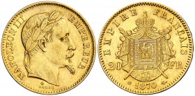 1870. Francia. Napoleón III. BB (Estrasburgo). 20 francos. (Fr. 585) (Kr. 801.2). 6,41 g. AU. EBC-.