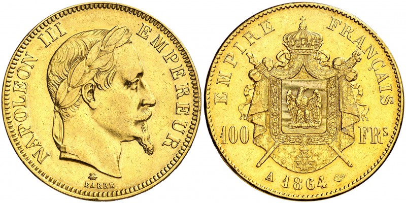 1864. Francia. Napoleón III. A (París). 100 francos. (Fr. 580) (Kr. 802.1). 32,0...