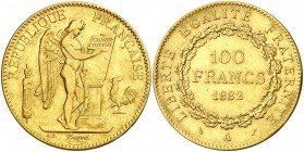 1882. Francia. III República. A (París). 100 francos. (Fr. 590) (Kr. 832). 32,09 g. AU. MBC+.