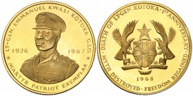 1968. Ghana. 2 libras. (Fr. falta) (Kr. UWC. 6). 15,93 g. AU. 1er Aniversario de la muerte del Teniente General Kotoka. Acuñación de 2000 ejemplares. ...