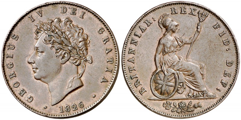 1826. Gran Bretaña. Jorge IV. 1/2 penique. (Kr. 692). 9,48 g. CU. Leves rayitas....