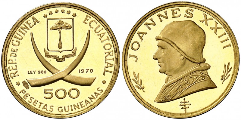 1970. Guinea Ecuatorial. 500 pesetas. (Fr. 3) (Kr. 22). 7,06 g. AU. Juan XXIII. ...