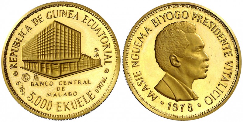 1978. Guinea Ecuatorial. 500 ekuele. (Fr. 14) (Kr. 39). 6,96 g. AU. Banco Centra...