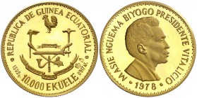 1978. Guinea Ecuatorial. 10000 ekuele. (Fr. 13) (Kr. 40). 13,93 g. AU. Proof.