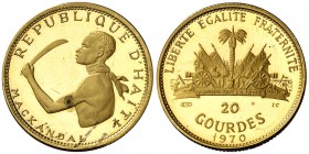 1970. Haití. IC. 20 gourdes. (Fr. 5) (Kr. 66). 3,99 g. AU. 10º Aniversario de la Revolución. Proof.