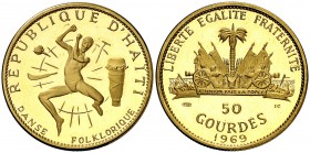 1969. Haití. IC. 50 gourdes. (Fr. 4) (Kr. 68). 9,82 g. AU. 10º Aniversario de la Revolución. Proof.