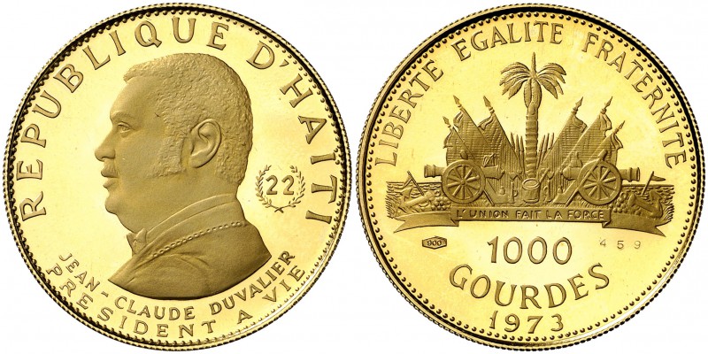 1973. Haití. 1000 gourdes. (Fr. 22) (Kr. 111). 12,91 g. AU. Acuñación de 915 eje...