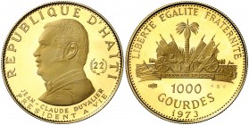 1973. Haití. 1000 gourdes. (Fr. 22) (Kr. 111). 12,91 g. AU. Acuñación de 915 ejemplares, nº 459. Escasa. Proof.