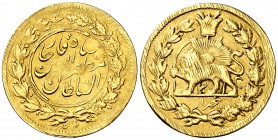 AH 1314 (1896). Irán. Muzaffar al-Din Shah. Teherán. 5000 dinars. (Fr. 76) (Kr. 987). 1,36 g. AU. Escasa. MBC+.