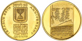 JE 5377/1973. Israel. 50 lirot. (Fr. 11) (Kr. 72). 7 g. AU. 25º Aniversario de la Independencia. Proof.