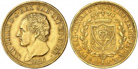 1826. Italia. Cerdeña. Carlos Félix. Turín. L. 80 liras. (Fr. 1132) (Kr. 108.1). 25,70 g. AU. Leves golpecitos. MBC+.