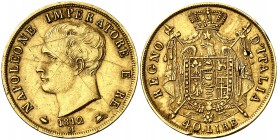 1812. Italia. Napoleón. M (Milán). 40 liras. (Fr. 5) (Kr. 12). 12,87 g. AU. Rayitas y golpecito. MBC+.