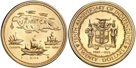 1972. Jamaica. Isabel II. 20 dólares. (Fr. 6) (Kr. 61). 15,66 g. AU. 10º Aniversario de la Independencia. S/C.