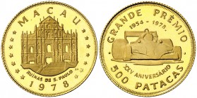 1978. Macao. 500 patacas. (Fr. 1a) (Kr. 13). 7,91 g. AU. GP de Macao. Acuñación de 5500 ejemplares. Rara. Proof.
