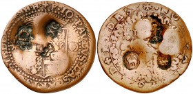 (1636-1657). Orden de Malta. Juan Pablo Cascaris Castellar. 4 tari. (Bertelli & Sammut 50-60) (Kr. 68). 7,84 g. CU. Tres contramarcas en cada cara, qu...