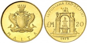 1973. Malta. 20 liras. (Fr. 53) (Kr. 22). 5,99 g. AU. Proof.