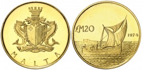 1974. Malta. 20 liras. (Fr. 56) (Kr. 27). 6 g. AU. Proof.
