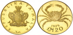 1975. Malta. 20 liras. (Fr. 59) (Kr. 37). 5,95 g. AU. Proof.