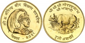 VS 2031 (1974). Nepal. Birendra Bir Bikram. 1000 rupias. (Fr. 50) (Kr. 844). 33,52 g. AU. Conservación de la Naturaleza. Acuñación de 2176 ejemplares....
