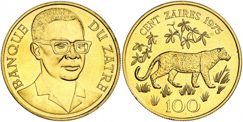 1975. Zaire. 100 zaires. (Fr. 1) (Kr. 11). 33,73 g. AU. Conservación de la Natur...
